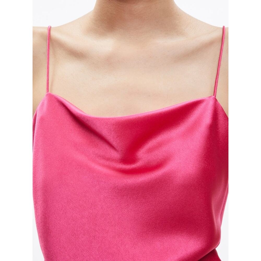 Alice + Olivia Harmon Cropped Drapey Slip Tank Satin Cami Hot Pink Medium - Picture 9 of 13